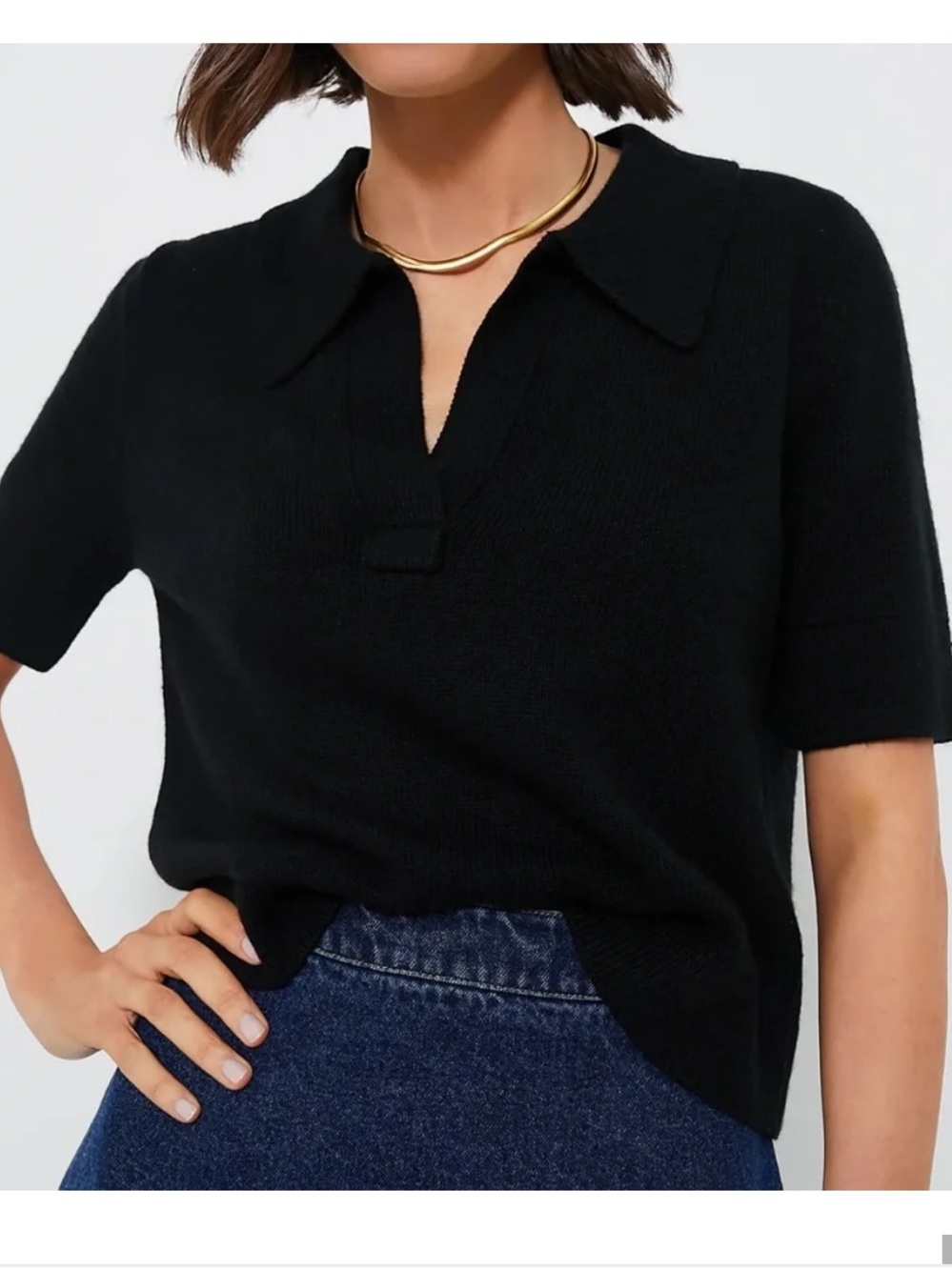 Tuckernuck Henry Black Short-Sleeve Polo Knit Top